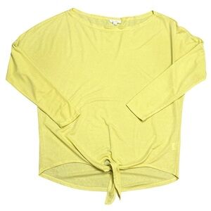 La Miel Yellow Boat Neck 3/4 Sleeve Hi Lo Tie Bottom Lightweight Flowy Blouse M